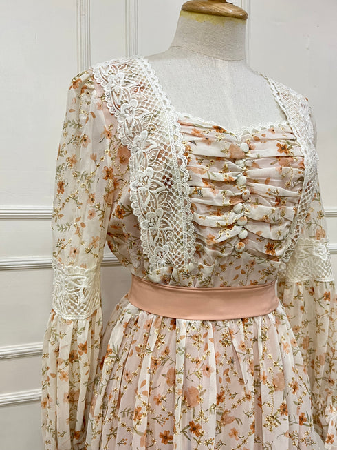 Floral Print Patchwork Embroidered Lacey Long Dress